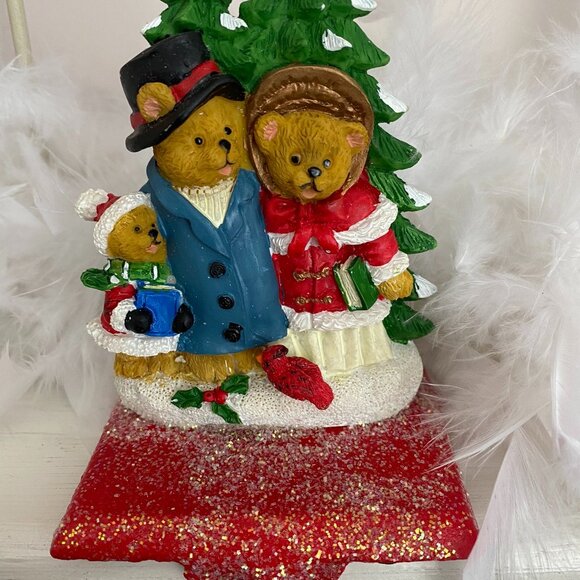 Vintage Christmas Street Stocking Hanger With Bear Family - Picture 1 of 6
